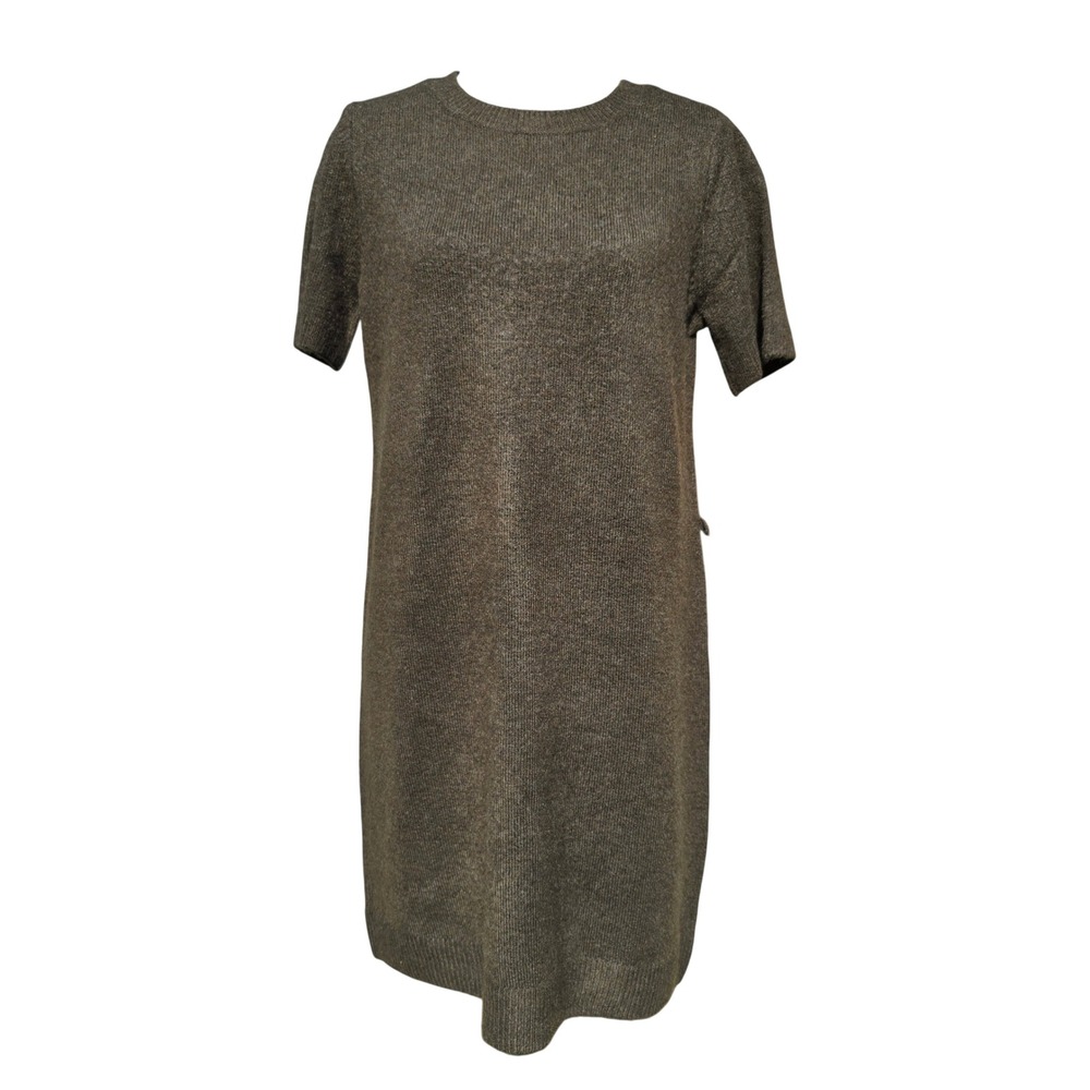 Halogen Womens Olive Green Marl Short Sleeve Knit Sweater Shift Dress Small